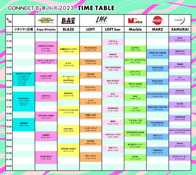 『CONNECT歌舞伎町2023 Move to New Order』タイムテーブル