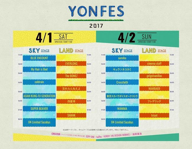 「YON FES 2017」タイムテーブル (okmusic UP's)