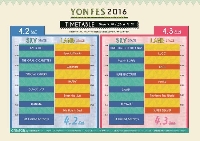 『YON FES 2016』タイムテーブル (okmusic UP's)